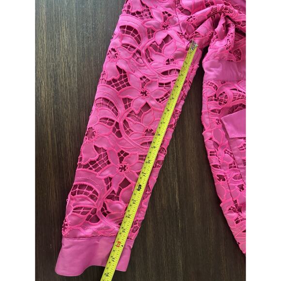 Badgley Mischka Guipur Lace Dress Pink Roll Tab Sleeve Business Casual 12 - Picture 10 of 10